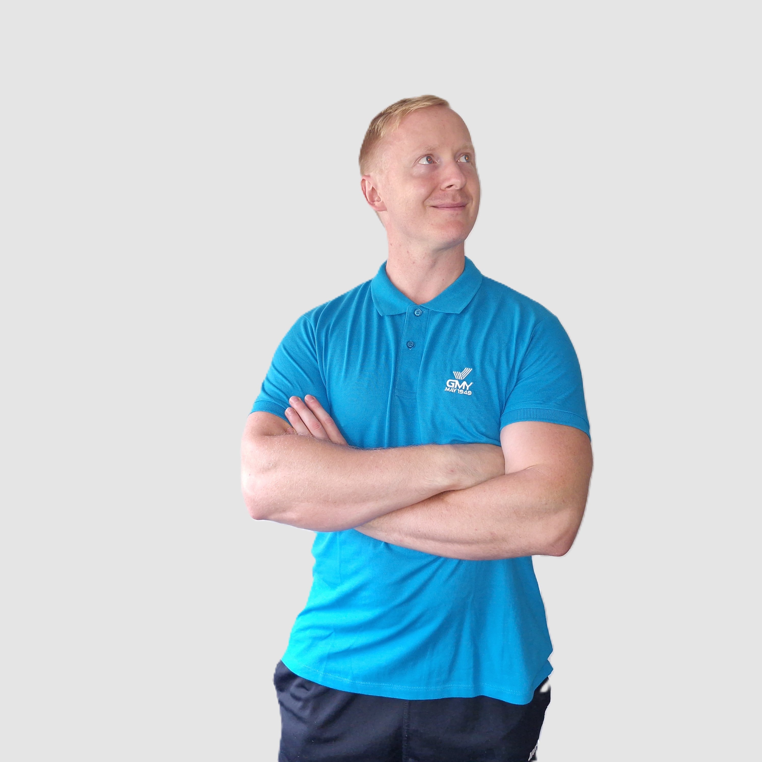 "GMY" Men´s Polo Shirt Perfect Aqua "The GMY Original", gesticktes Logo