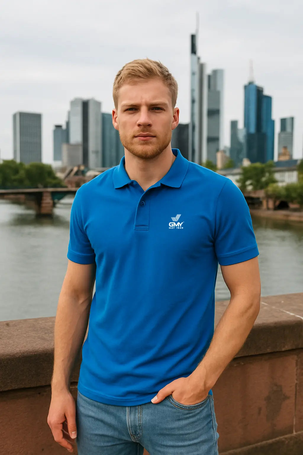 "GMY" Men´s Polo Shirt Perfect Aqua "The GMY Original", gesticktes Logo GMY-Fashion