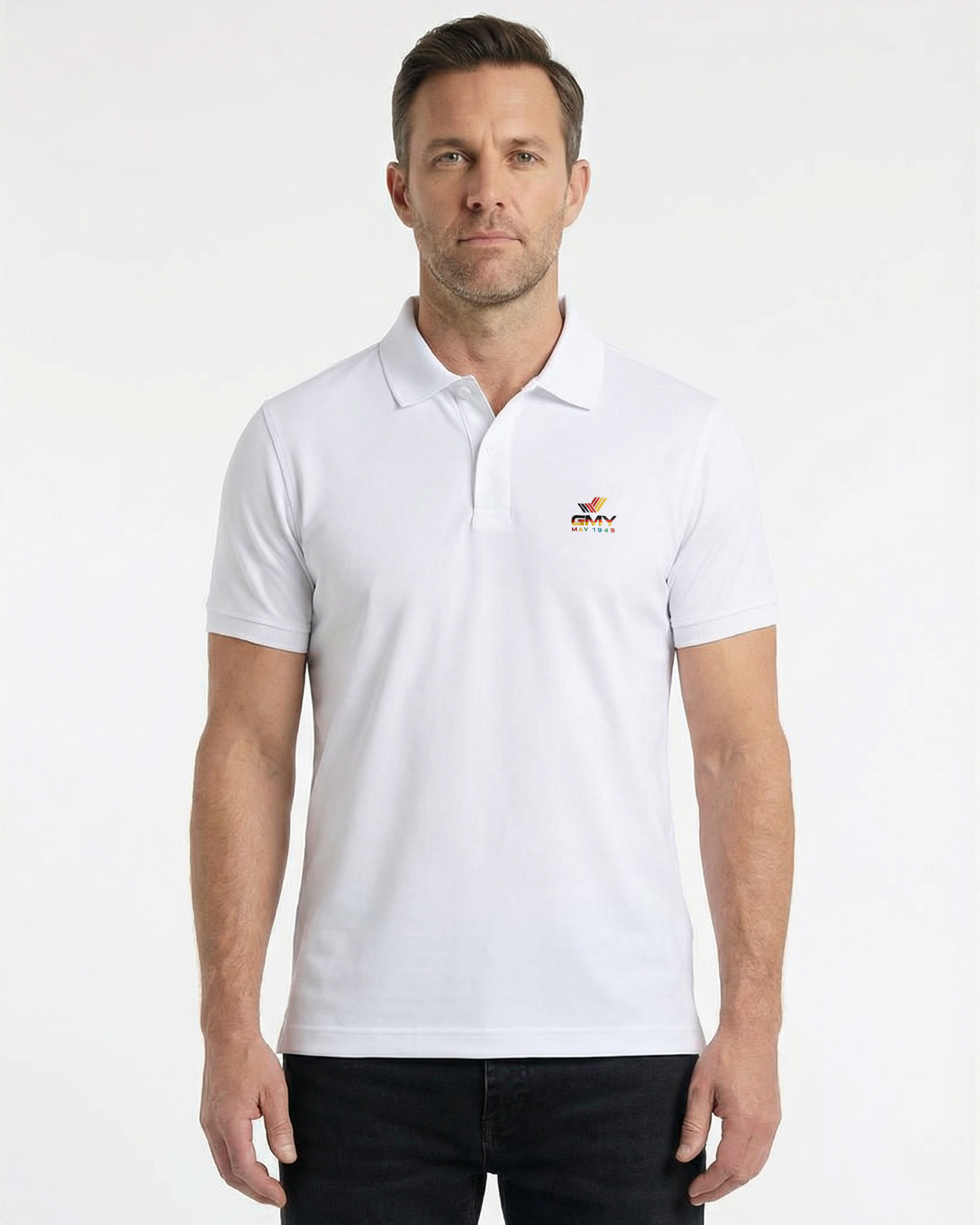 Men´s Polo Shirt Perfect Weiss "The GMY Original", gesticktes Logo GMY-Fashion