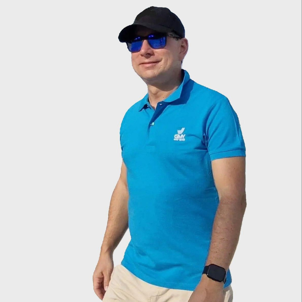 "GMY" Men´s Polo Shirt Perfect Aqua "The GMY Original", gesticktes Logo