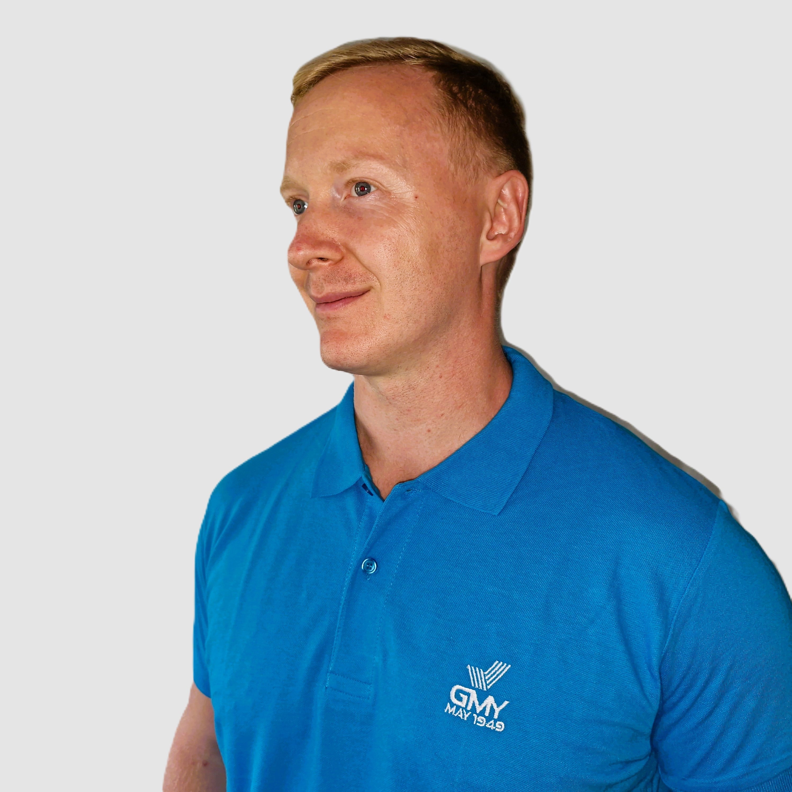 "GMY" Men´s Polo Shirt Perfect Aqua "The GMY Original", gesticktes Logo