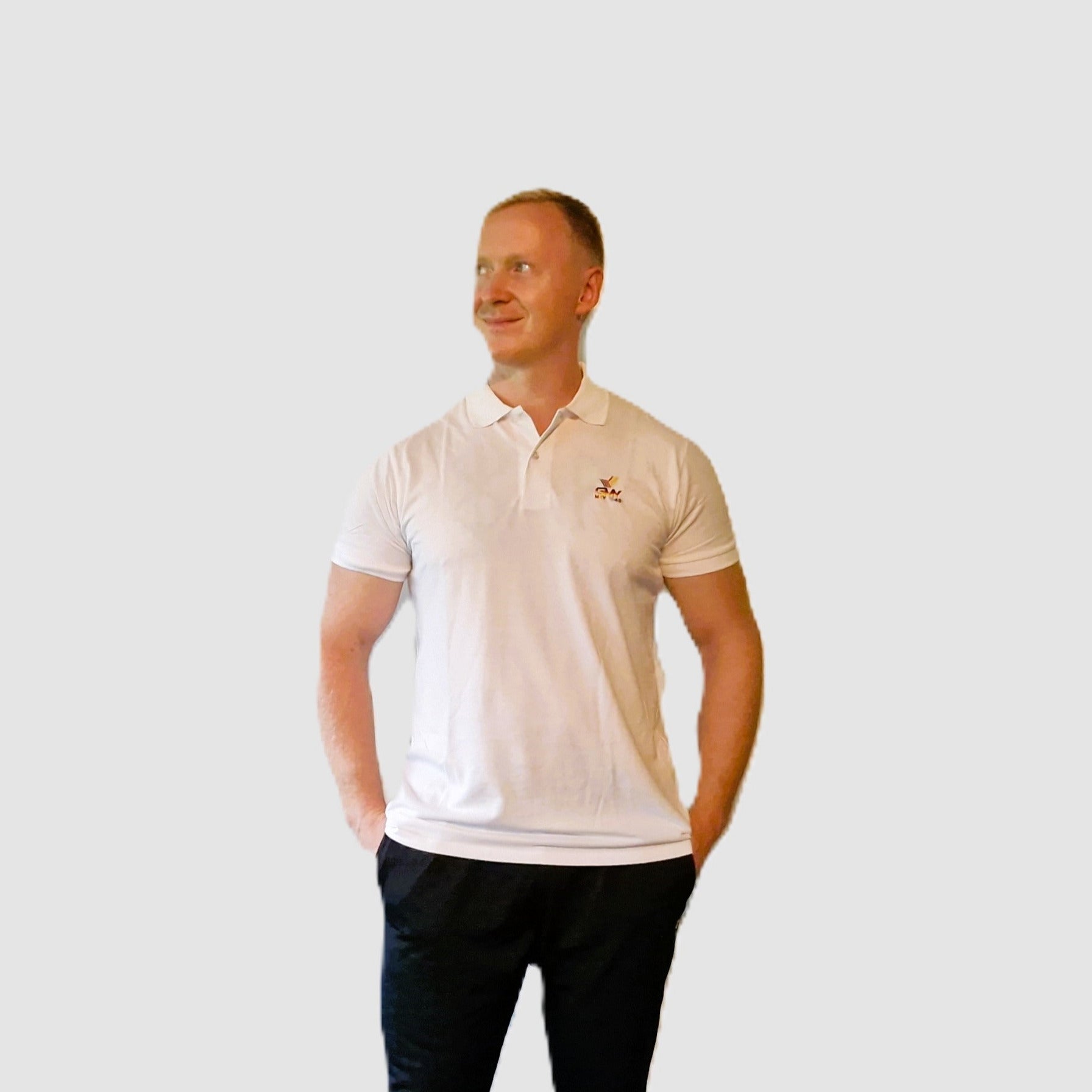 "GMY" Men´s Polo Shirt Perfect Weiss "The GMY Original", gesticktes Logo