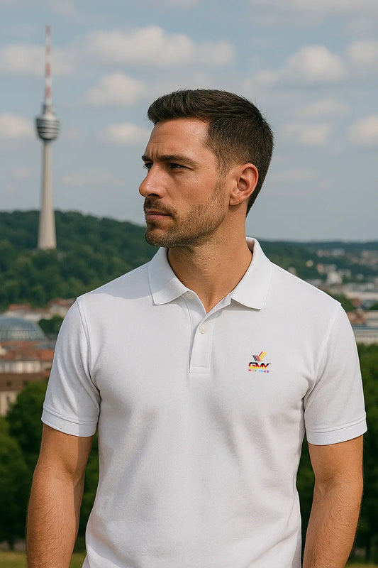 "GMY" Men´s Polo Shirt Perfect Weiss "The GMY Original", gesticktes Logo GMY-Fashion